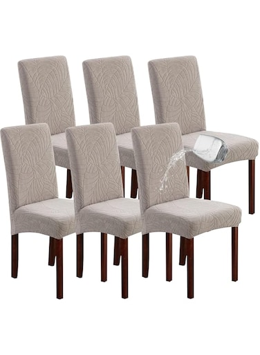 ANTOLE Waterproof Chair Covers for Dining Room,Dining Room Chair Covers Set of 6,Dining Chair Seat Covers,Removable Washable Chair Protector for Kitchen, Hotel, Restaurant (6pcs-light grey)