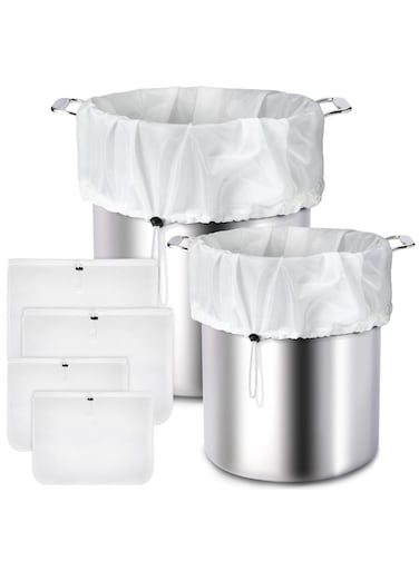 Pack Reusable Brew Bags - 250 Micron Fine Mesh Strainer Bags for Beer and Wine Making, Drawstring Cheese Cloth Bags, 22x26 &amp; 16x18 Inches, Ideal for Home Brewing Supplies.