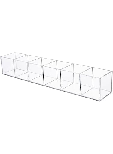 dedoot Clear Drawer Organizer, 6 Compartments Acrylic Organizer Durable Plastic Square Cube Storage Bin for Makeup, Jewelry, Pen, Small Items, 15x2.5x2.6inches