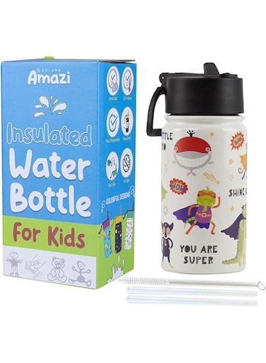 SOLARA Water Bottle for Kids 450ml, Kids Water Bottle, Sipper Bottle for Kids, Thermosteel Kids Bottle, Stainless Steel Water Bottle for Kids, Straw Bottle for Kids, Animal Heroes