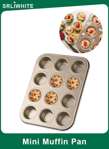 12 Cup Muffin Nonstick Pan, Carbon Steel Baking Tin for Cupcakes, Muffins, and Mini Treats, Easy Clean, Warp-Resistant, Oven-Safe