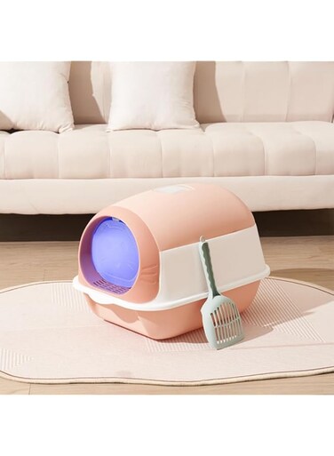 VAFGWGPB Fully enclosed cat toilet with door Large cat litter box Cat litter box with cat litter scoop and splash proof Cat litter box with deodorizer Pet supplies (PINK)