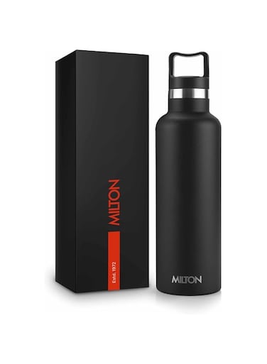 MILTON 750ml Vacuum Insulated Water Bottle, Keeps Drinks 12 hours Hot &amp; 24 hours cold, 18/8 Stainless Steel, Double-Walled Thermos Flask with Inner Copper Coating for Sports, Gym, Haruki - Black