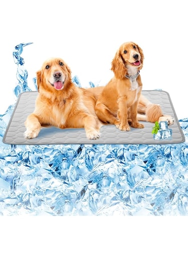 SOMOYA Dogs Self Cooling Mat Pet Chill Cool Pads Blanket Summer Hot Weather Sleeping Kennel Mat,Washable Ice Silk Sleep Mat Pad Non-Toxic Breathable for Large Dogs Cats No Water (Large, Gray)