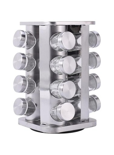 Dubai Gallery 16-Piece Spice Jar Rack With 360&deg;Rotating Clear/Silver AMZ-N49005415A