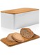 White Bread Box For Kitchen Countertop - Bread Box With Bamboo Wood Cutting Board Lid - Farmhouse White Bread Boxes - Metal Large Bread Box Modern Style To Extend Freshness - Bread Storage Container