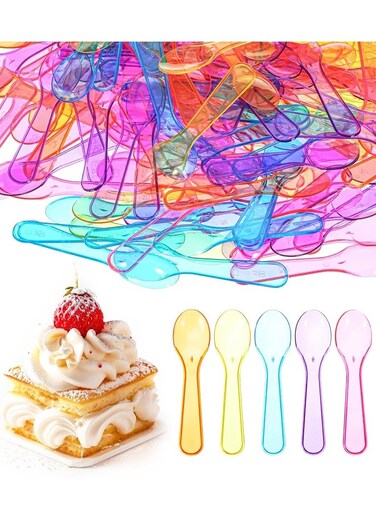 Multi-Color Mini Disposable Plastic Spoons for Ice Cream, Cake, Desserts &amp; Party