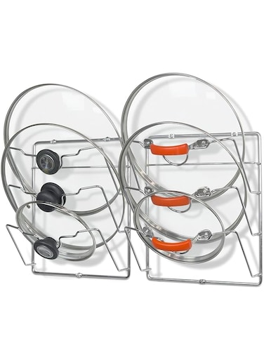 Simple Houseware Cabinet Door/Wall Mount Pot Lid Organizer Rack, 2 Pack (9.5" W x 4.5" D x 11.5&rdquo;H each), Chrome