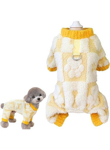 PLUSHCEWT Fleece Dog Jumper,Dog Sweaters,Pullover Sweater with D-ring,Soft Sweatshirt with Leash Hole,Soft Fuzzy Dog Clothes,Winter Dog Fleece Jacket Coat for Small Dogs Yorkie Chihuahua (Yellow, M)