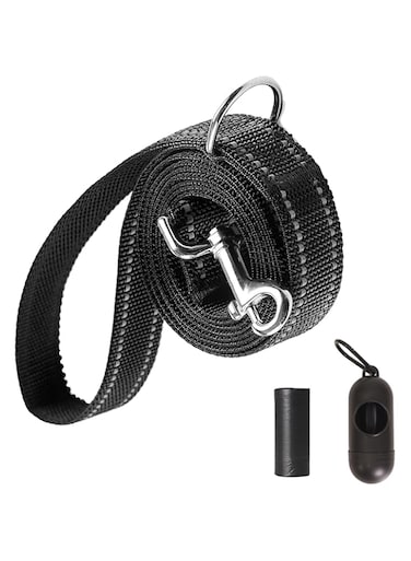 Duomama Durable Nylon Reflective Dog Leash with Poop Bag Holder - 6FT Strong Leash for Large &amp; Small Dogs - Walking and Training Leash - Secure D Ring for Puppy - Black