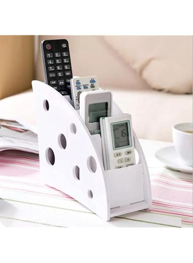 White Remote Control Holder 4 Compartments Carving Mini Desktop Plastic Storage Boxes Remote Control Storage Rack حامل أجهزة التحكم