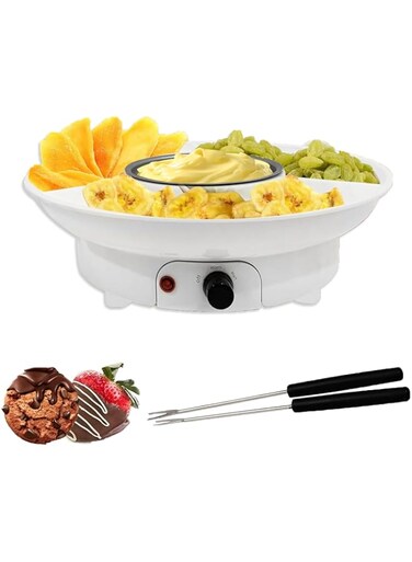 SPNOR Electric Fondue Pot Set - Chocolate Fondue Kit - Temperature Control, Detachable Serving Trays, &amp; 2 Roasting Forks - Gift Set &amp; Date Night Idea. Serve at Movie Night or Game Night.