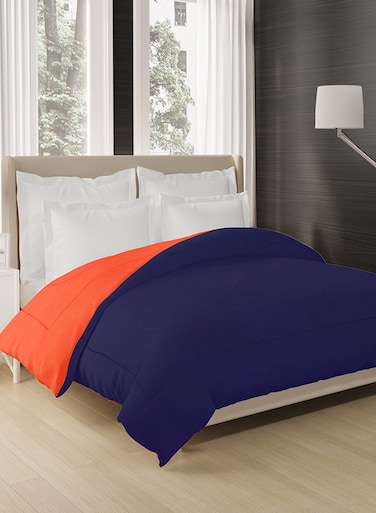 Contract Reversible Solid Comforter Double Bed Blanket for Winter//Double/GSM- 220, Dark Blue-Red, 220 X 240 Cm