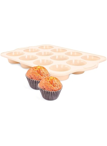 Royalford Silicone 12 Cup Muffin Pan With Steel Frame, Multi-Colour, RF9799