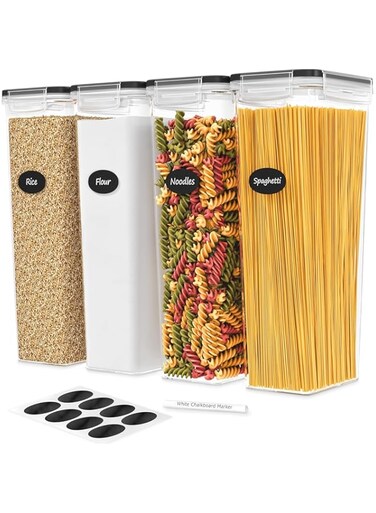 PREMIFY 4pcs Airtight Food Storage Container Set, 2.8L Plastic Kitchen Containers &amp; Storage, Fridge &amp; Kitchen Organizers Locking Lids &amp; Labels &amp; Marker, Rectangular (Space Saving) Leakproof, BPA-Free