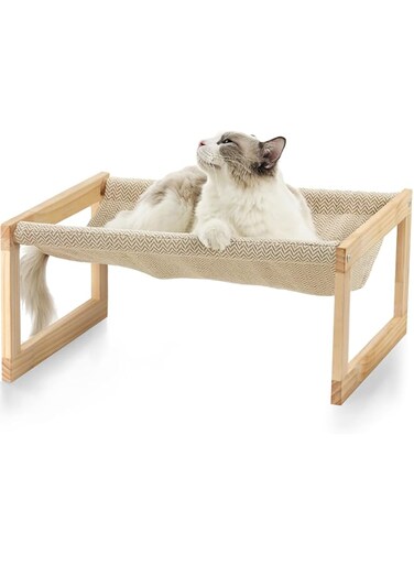 FUKUMARU Dog Bed, Large Breathable Cat Bed, Wooden Cat Hammock for Outdoor, 21 X 16.5 Inch Elevated Pet Furniture Suitable for Kitty, Puppy, Rabbit, Bunny and Small Animal