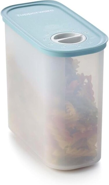 Essentials Oval Shape Time Keeper Storage Box, 1.25 Liter Capacity, Clear/Blue