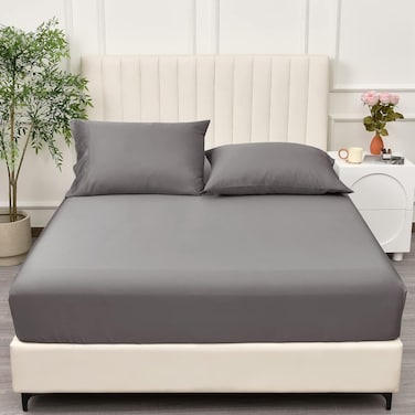 100% Rayon Derived from Bamboo Cooling Fitted Sheet in Queen Size (150cm x 200cm), 40cm Deep Pocket, 2.5cm Wider Strong Elastic, Silky Smooth, Highclass Grey