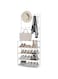 Xspring Shoe Rack for Closet, White 4 Tier Coat Rack with Shoe Storage, 60 Cm Shoe Organizer Cabinet with 8 Hooks, Durable Metal Pipes Shoe Shelf for Shoes Storage and Organization