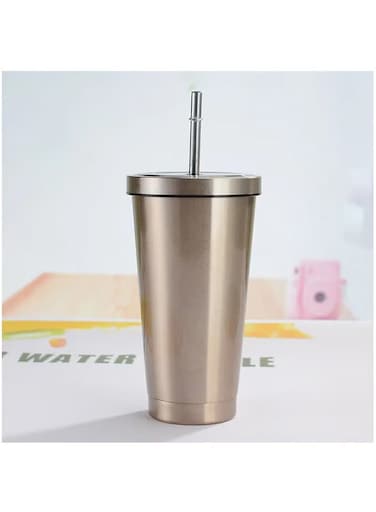750ml Insulated Tumbler with Lid and Straw, Stainless Steel Vacuum Thermal Mug Insulated Coffee Tumbler, Double Wall Coffee Cup, BPA Free, Keeps Beverages Cold for 12 Hours - Golden