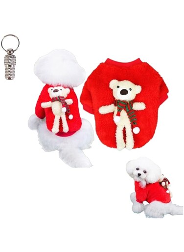 PETSARY Dogs and Cats Christmas Pop Up Teddy Bear Sweater with 1 Pcs Pet Id Tag Gift - Holiday Apparel Clothes Teddy Bear Designed - Winter Soft Warm Suit Breathable Costume Vest Outfit (Red, Large)