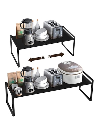 Forthcan Expandable Countertop Organizer Shelf Movable Multifunctional Kitchen Shelf Spice Rack Cabinet Pantry Shelf Under Sink storage Organizer (9Inches, Black)