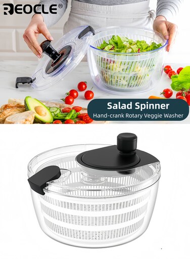 Salad Spinner with Strainer Basket and Efficient Draining Design Vegetable Fruit Washer with Push Button Operation for Kitchen Food Preparation