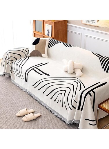 Double Sided Chenille Sofa Cover, Universal Anti-Slip Anti-Scratch Sofa Towel, All Seasons, for Home Sofa Decoration,Black,180 * 150cm