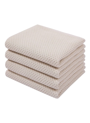 100% Cotton Waffle Weave Kitchen Dish Cloths, Waffle Tea Towels Ultra Soft Absorbent Quick Drying Dish Towels, 34x34 CM , 4-Pack (Beige)