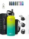 Insulated Stainless Steel Water Bottle with Straw with 3 Lids and Bag 1000 ml, Double Wall Thermos for Hot and Cold Drinks for Gym and Work, Wide Mouth, Leak Proof, 1 liter, Yellow Green
