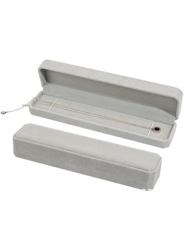 Long Velvet Jewelry Chain Necklace Present Box, Bracelet Storage Case, Jewellry Display Box for Wedding, Engagement,Proposal, Birthday and Anniversary (Grey, 22.5 * 3.5 * 5.4cm)