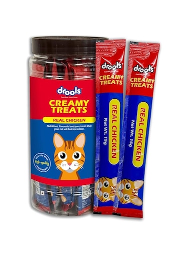 Drools Creamy Lickable Cat Treats, Real Chicken, 25 Pc Jar (375 Gm)   Rich In Protein, Promotes Hydration, No Artificial Preservatives   Best For Training &amp; Bonding   For Kitten &amp; Adult Cat