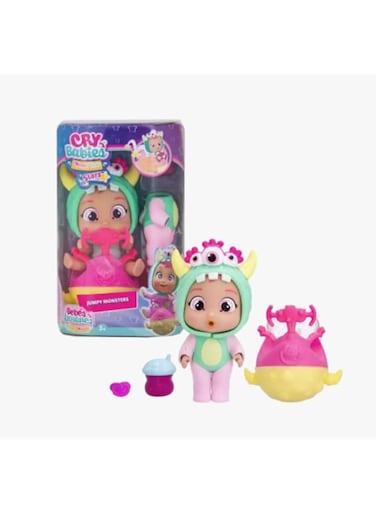 IMC Toys CRY Babies Zippy Mini Baby Doll with Monster Pyjamas, Tears, Slime and Jumping with Her Scooter, for Boys and Girls from 3 Years