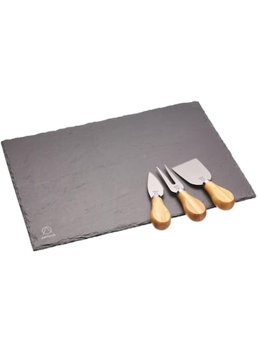 Artesa KITCHENCRAFT Slate Cheese Platter Set, 35x25cm, Gift Boxed, Black