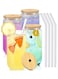 of 4 Can Shaped Glass Cups with Bamboo Lids &amp; Straws - 500ml Transparent Drinkware for Water, Juice &amp; Mixed Drinks - Perfect for Any Occasion