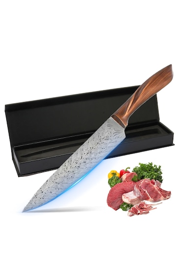Damascus Kitchen Knife With Extremely Sharp Blade, 8 inches, and Exquisite Bronze Brushed Fish Belly Handle, Suitable for Home Kitchens, Professional Kitchens, And Restaurants.