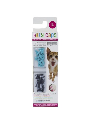 Kitty Caps Nail for Cats   Safe &amp; Stylish Alternative to Declawing Stops Snags and Scratches, Large (13 lbs or greater), Black with Gray Tips Baby Blue (FF9325)