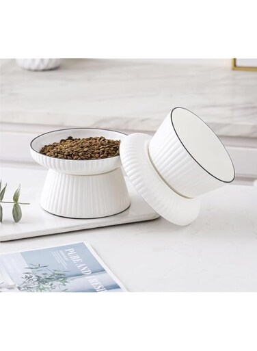 Ceramic Elevated Stress Free Cat Bowls for Kitty Cats and Small Dogs Porcelain Feeding Bowl
