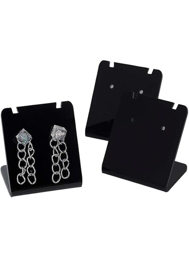 FINGERINSPIRE 24 Pcs Acrylic Leaning Earring Stands Holder Jewelry Show Display Rack Stand Organizer Holder(35x34x27mm), Black,