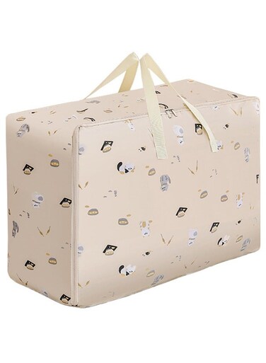 Clothing Storage Bags With Handle And Zipper, Travel Moving Bags For Clothes Storage Throw Pillows Quilts Waterproof Bag Beige 50*35*20cm