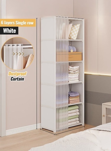 6 Layers Dustproof Wardrobe For Clothes Side Cabinets Household Bedroom Storage With Door Cover Simple Assembly Cabinet Hanging Rental Room