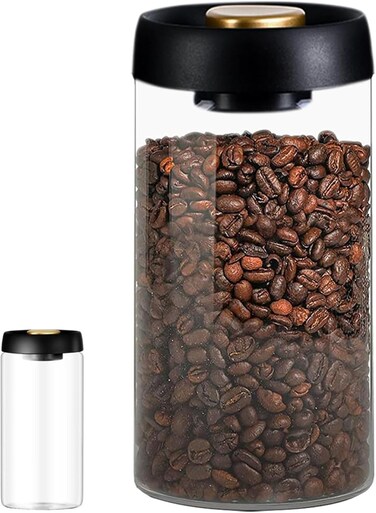 Coffee Canister,1800ml Coffee Bean Storage Container Airtight,Borosilicate Glass Coffee Canister for Ground Coffee,Loose Tea,Candy,Sugar,Nuts,Spices