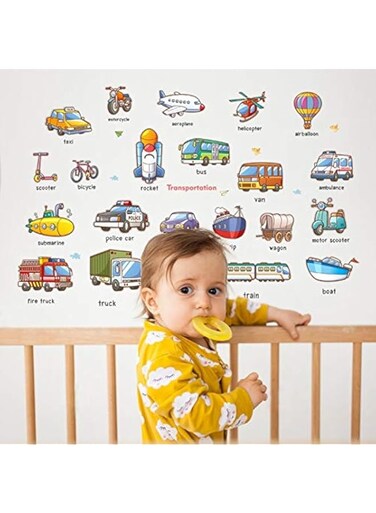 Removable Car Airplane Train baby early education English wall stickers kindergarten kids room wall creative home decoration