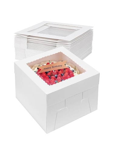 15 Packs Tall Cake Boxes with Windows for Tier Cakes,10x10x8 Inch Tier Cake Carrier,Cake Containers with Handle for Wedding (15 12x12x14 Inch)