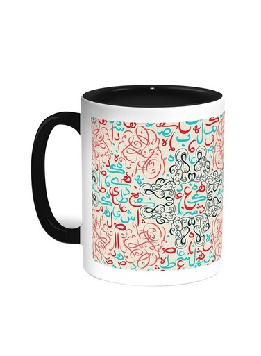 Arabic Letters Printed Coffee Mug Black/White 11ounce