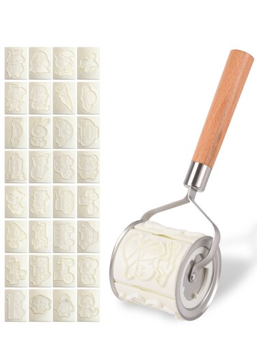Rolling Baking Molds Set - 32 Reusable Cookie Cutters &amp; Embossed Biscuit Stamps for Fun Baking Activities