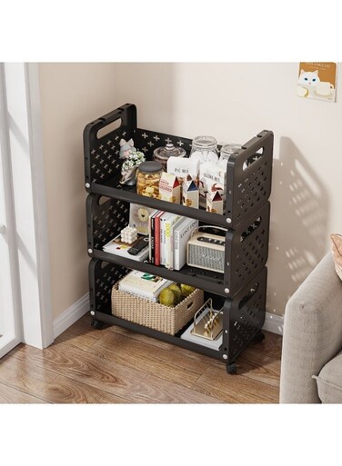 Nest 3 Tier Rolling Plastic Storage Rack with Wheels Durable Organizer for Kitchen Pantry Bathroom Office Compact Utility Cart for Fruits Snacks Toiletries and More
