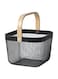Basket Black 25x26x18 cm Durable Metal Mesh Storage Basket with Wooden Handle