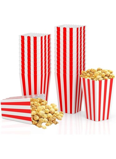 YHRY 36 Pcs Popcorn Boxes, Mini Paper Popcorn Box, Container for Movie Night Decorations, White and Red Stripes