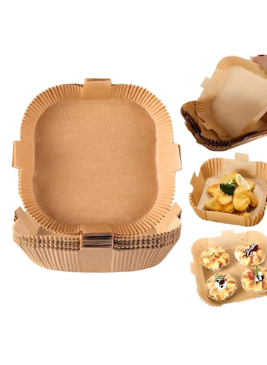 seven Air Fryer Square Parchment Liners 50PCS 7.9 Inch Natural - Non-Stick Inserts for Aifryer Basket, Oven, Pan - Oil-proof, Water-proof - Baking Food Grade Sheets, Papel Para Freidora De Aire